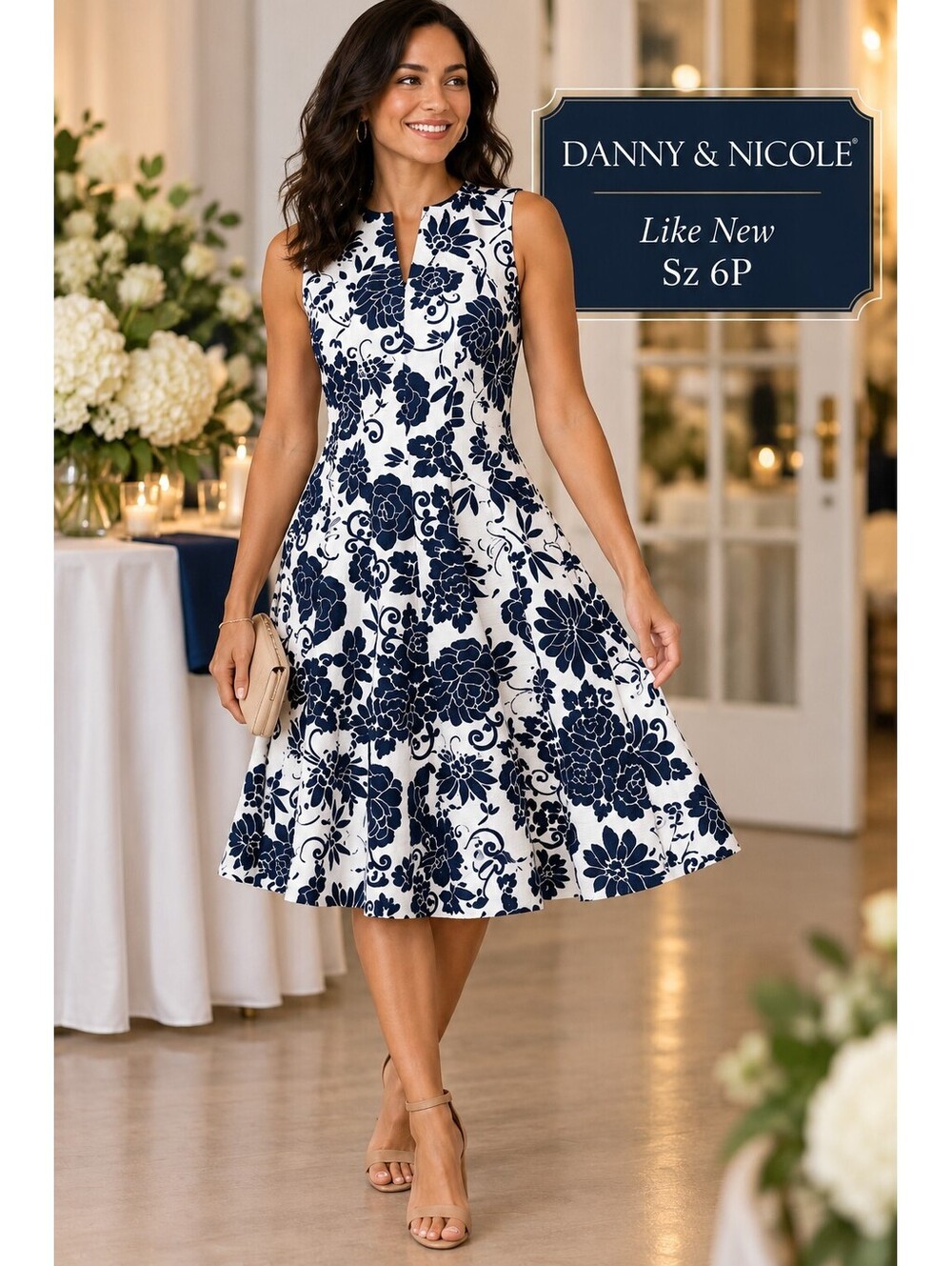 New Without Tags | Danny & Nicole | Sz 6P | Floral Fit-and-Flare Dress